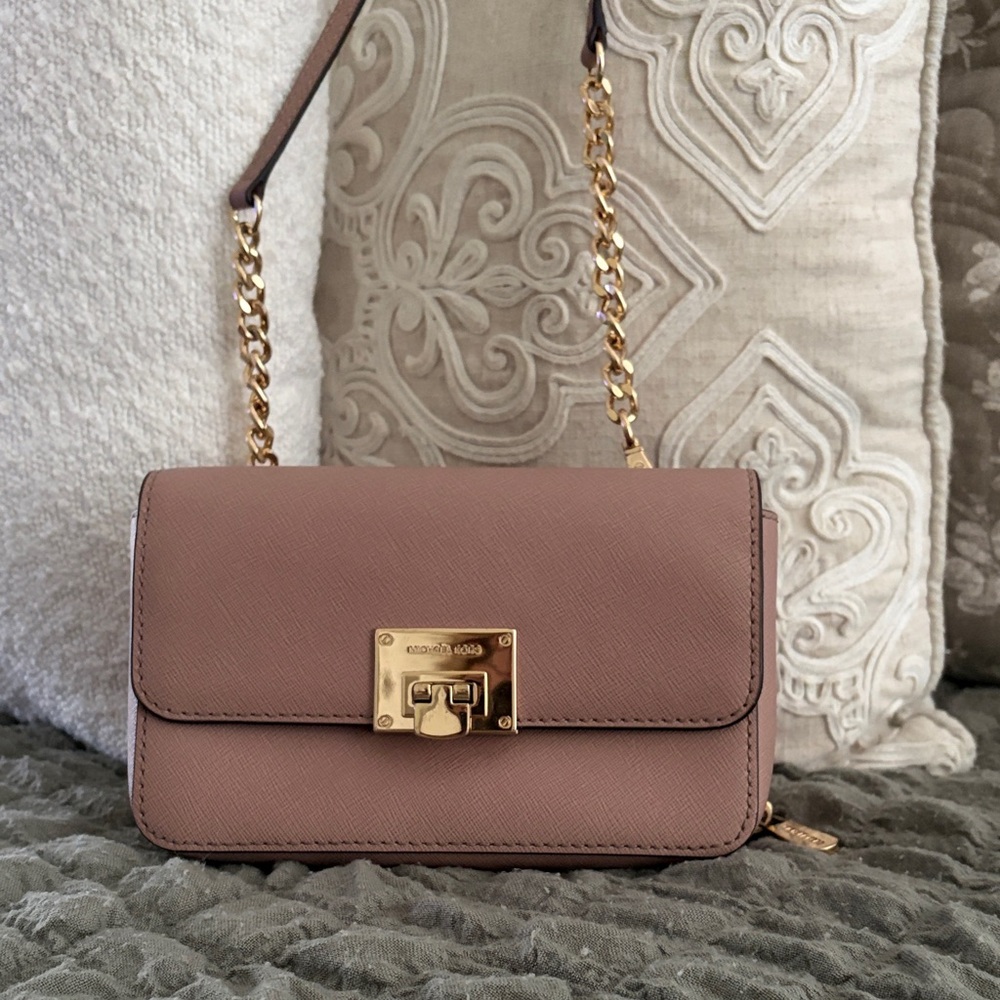 Michael Kors Dusty Rose Saffiano Leather Chain Crossbody Bag